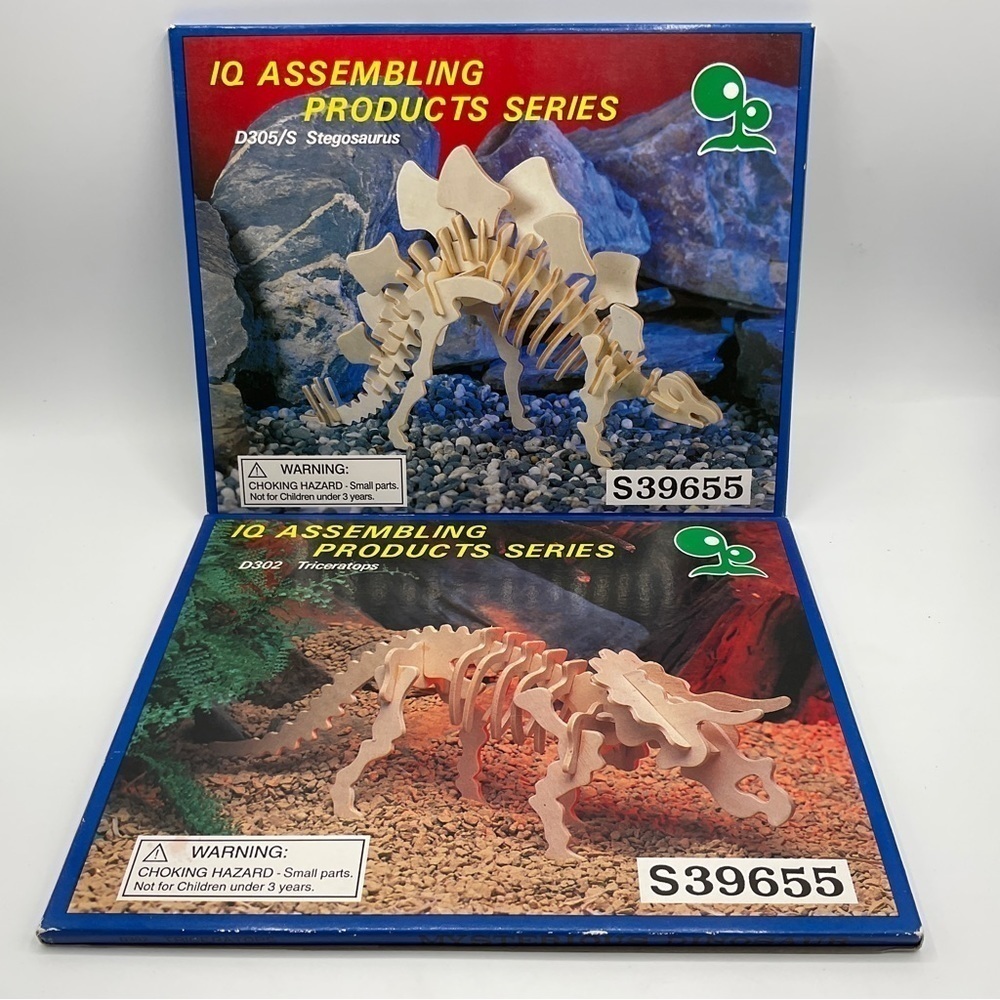 3d Wooden DINOSAUR PUZZLES Lot of 2 Triceratops Stegosaurus PUNCH-OUT Model #A